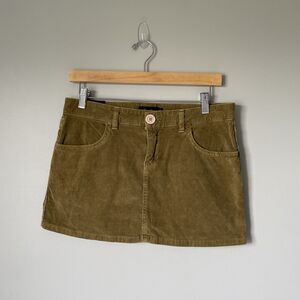 Vintage Hurley y2k 2000's Micro Mini Skirt Low-Rise Corduroy Green Junior's 5